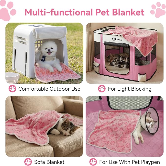 Siedihit Dog Playpen, Cat Pet Puppy Crate, Portable Playpens Indoor Outdoor (Pink with Blanket, Small)