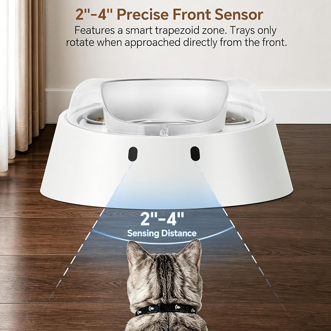 RFID Automatic Cat Feeder for Multi-Pet Households, Selective Microchip Pet Feeder with 3 Stainless Bowls (1 Public, 2 Hidden), Prevents Food Stealing, Special Diet Dispenser, Dual Power