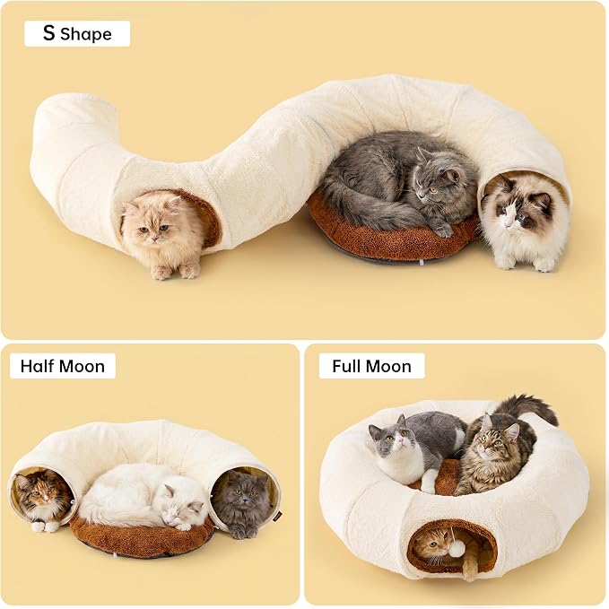 ZOMISIA Large Cat Tunnel Bed - Cute Donut Bed for Indoor Cats with Washable Circle Cushion, Round Pet Peekaboo Cave Toy for Multi Kitten/Puppy/Rabbit