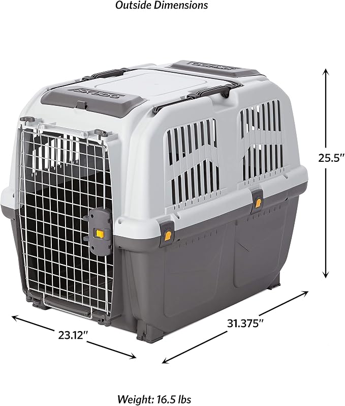 Skudo by MidWest 32-Inch Travel Carrier, Gray, Fits Pets up to 40 lbs | Hard-Sided Pet Carrier, Travel Crate with Handle, Ventilated Design, Locking Tabs, Easy Assembly