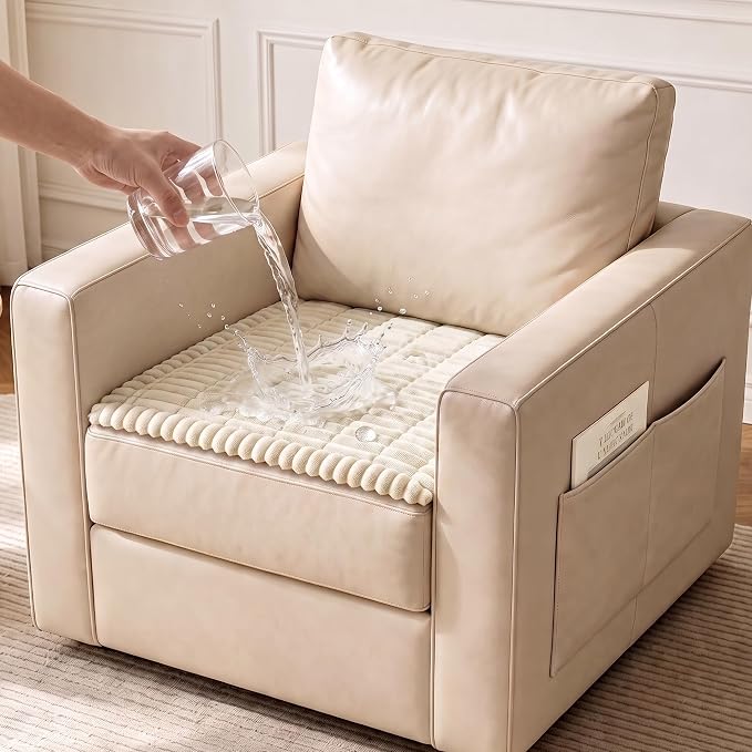 FUANGUI Waterproof Armrest Couch Cover for Dogs,27.6" x 27.8", Beige | Non-Slip Backrest Cover Recliner Chair Protector, Fuzz Soft Armchair Armrest Cover Washable Couch Covers Sofa Pet Friendly