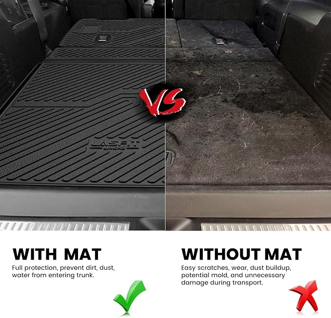 LASFIT Trunk Mat with Backrest Mat 2015-2020 for Chevrolet Chevy Suburban/GMC Yukon XL(Not Fit Yukon)/Cadillac Escalade ESV(Only Escalade ESV, Not Fit Escalade), All Weather TPE Mat