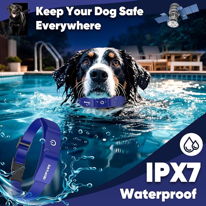 GPS Electric Dog Fence with Free App, Wireless Fence System with Training Collar, Adjustable of Dogs Portable Fence for Outdoor Use, Rechargeable Waterproof Flexiable Collar, (Blue)
