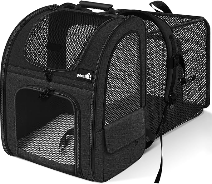 pecute Cat Backpack Breathable, Cat Carrier Backpack Expandable | Durable Oxford Cloth, Lockable Zipper,Use for Pet Under 11 lbs to Travel