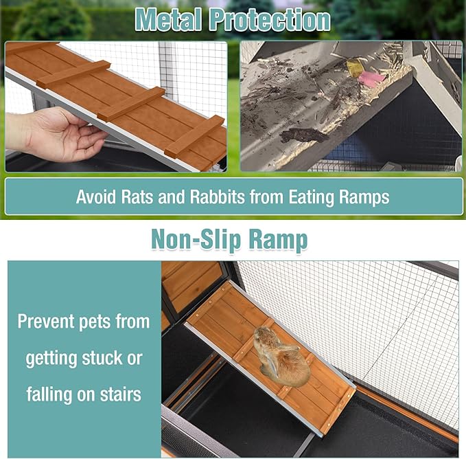 Suumerpety 2-Story Rabbit Cage with Chew-Proof Metal Frame for Indoor/Outdoor - 62" Bunny Hutch Guinea Pig Cages with 6 Locking Wheels & 2 Removable Trays for Rabbits/Guinea Pigs