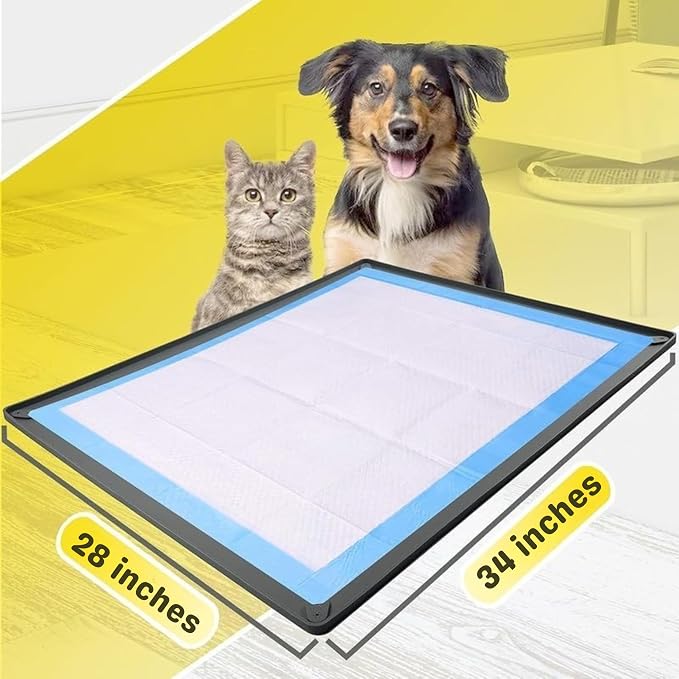 Dog Pee Pad Holder Tray Fits for 28” x 34” Pee Pads - 1 Pack - Grey | Corner Lock Holes, Raised Edges, Non-Spill, Easy to Clean Silicone Dog Potty Tray Holder, For Indoor Floor Protection