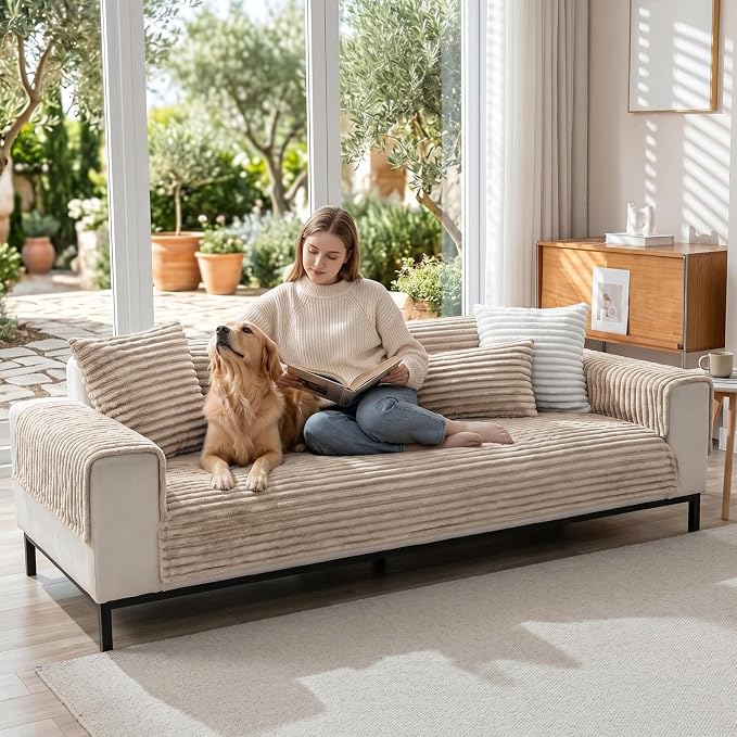 FUANGUI Waterproof Couch Cover for Dogs, Washable Pet Couch Covers for Sofa | Soft Cat Dog Bed Cover Non-Slip Couch Covers for 3 Cushion Couch Sofa Pet Friendly