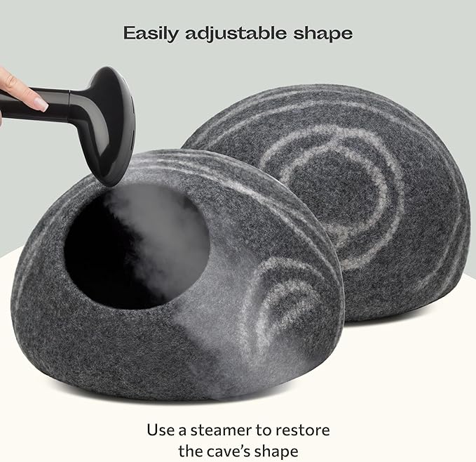Cat Cave – Premium Felt Cat Bed Enclosure for Indoor Cats, Handmade Merino Wool (Dark Grey, Large)