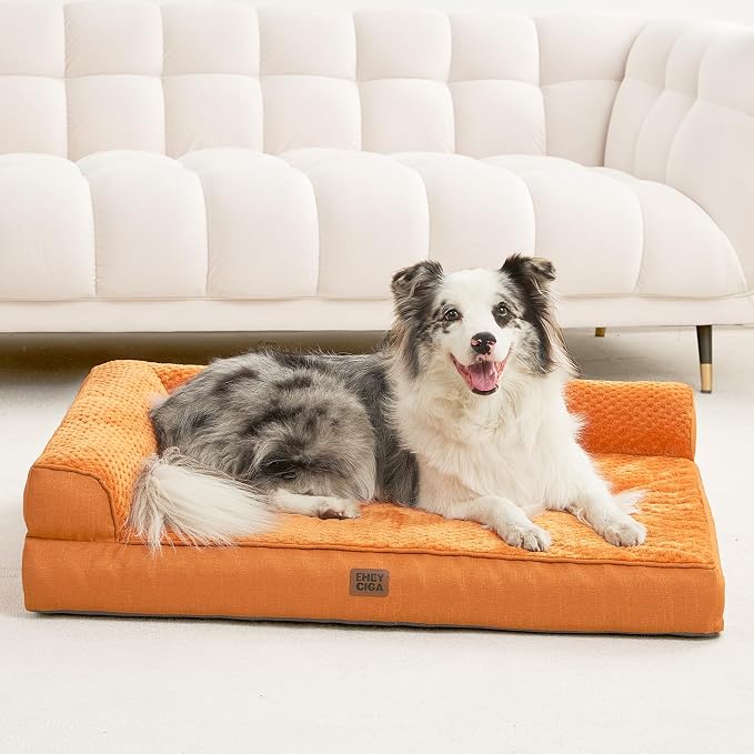EHEYCIGA Memory Foam Dog Bed, Large Orthopedic Dog Bed, Pumpkin | Washable Removable Cover, Waterproof Flat Pet Sofa Couch with Nonskid Bottom, 44x32x6.5