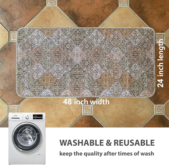 nunubaby Washable Pee Pads for Dogs, Stylish, Non-Slip and Leak-Proof Pee Pads. Reusable Potty Pads for Dogs for Crates and Floors.(Brown/Multi,24" x48" )