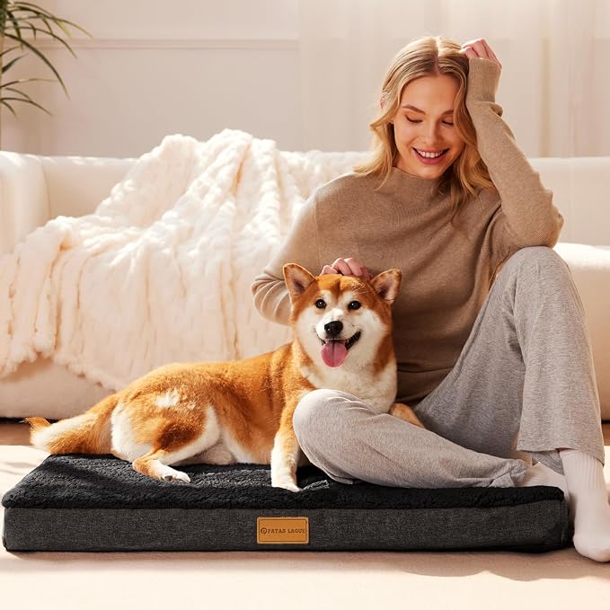 Patas Lague Orthopedic Large Dog Bed Washable Pet Sofa Mat 36''X24'' Black | Egg-Crate Foam Dog Couch For Large Sized Dogs, Waterproof Removable Cover, Soft Pet Crate Bed With Nonskid Bottom