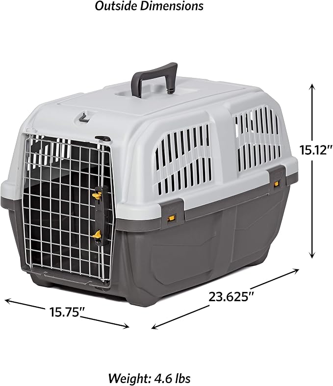 Skudo by MidWest 24-Inch Travel Carrier, Gray, Fits Pets up to 25 lbs | Hard-Sided Pet Carrier, Travel Crate with Handle, Ventilated Design, Locking Tabs, Easy Assembly