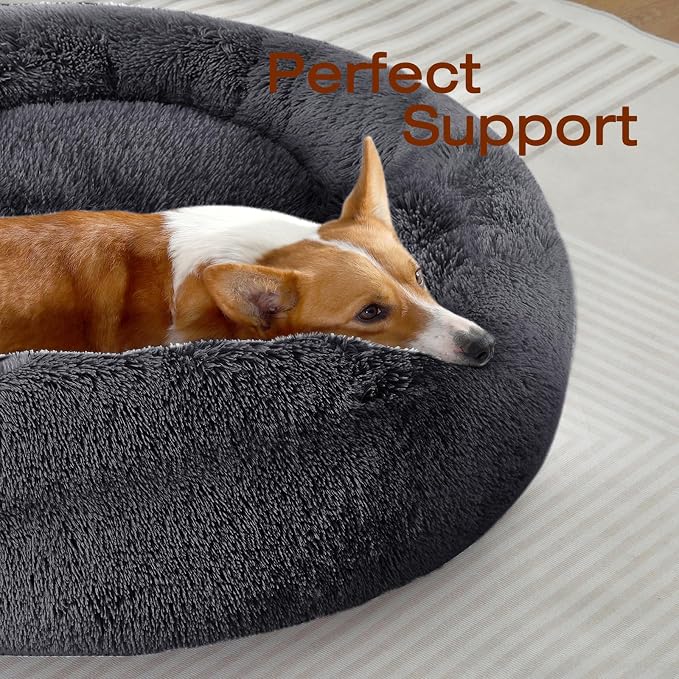 JOLLYVOGUE Dog Beds Large Sized Dog, Calming Anti-Anxiety Dog Bed, Fluffy Donut Cushion for Extra Large Pets (45")