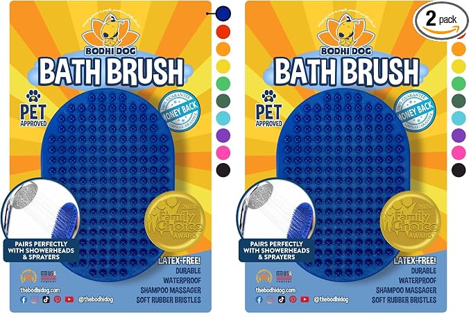 Bodhi Dog Shampoo Brush - Pet Grooming & Bath Supplies for Dogs and Cats - Bath Brush for Long & Short Hair - Premium Scrubber for Shower, Bathing & Massage (One Pack, Blue) (Pack of 2)