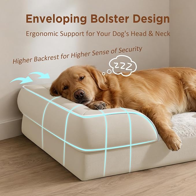 Comfort Expression Waterproof Orthopedic Dog Beds for Large Sized Dog | Supportive Egg Crate Foam Large Pet Bed with Removable Bolster, Dog Couch with Washable Cover & Non-Slip Bottom, 36x27 Inch