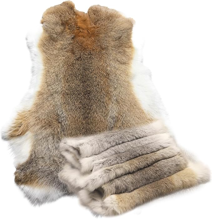 Craft Rabbit Fur Pelt Skin Genuine Tanned Animal Hide with Sewing Quality Leather 12" by 14" for Decoration DIY Crafts Cat Dog Toys Fur Fabric（5Pcs, Straw Yellow）