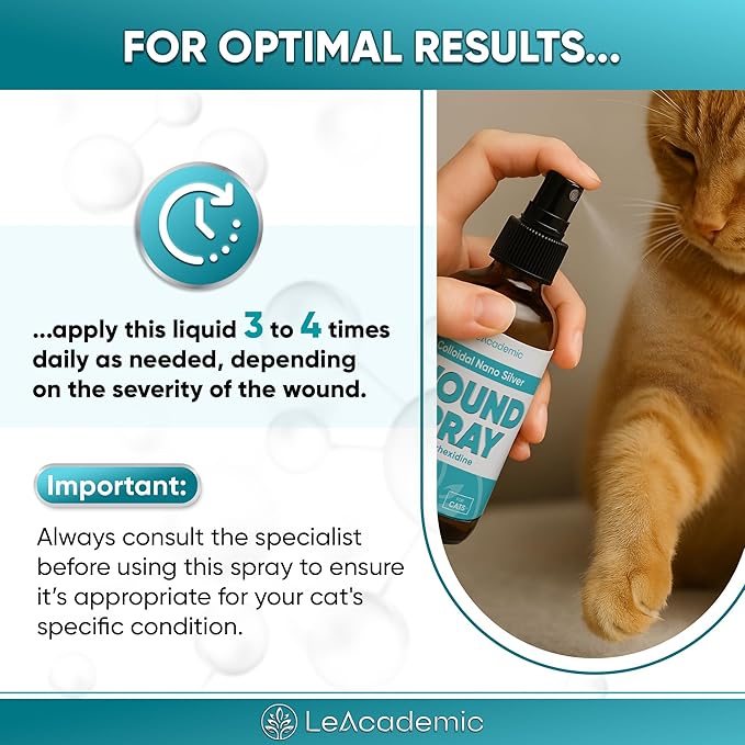 Cat Wound Care Spray is Perfect with Cat Cone | Nano Silver + Chlorhexidine in the Composition | Bites, Scratches, Redness, Irritation, and Sutures After Surgery | 4 Oz