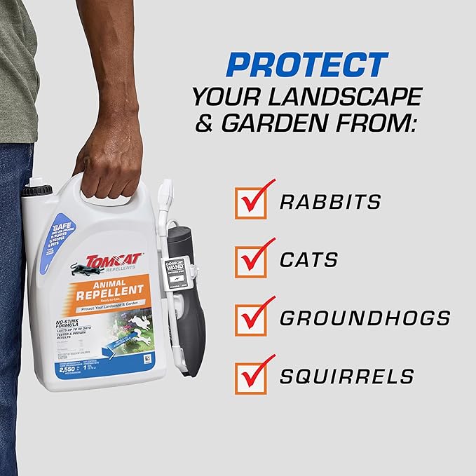 Tomcat Repellents Animal Repellent, Ready-to-Use, Protect Landscapes and Gardens, Contains Essential Oils, 1 Gal.