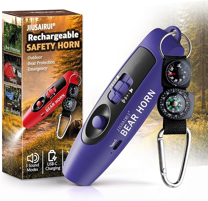 120dB Electronic Air Horn with Compass & Thermometer- Bear Horn to Scare Bears - Self Defense for Hiking