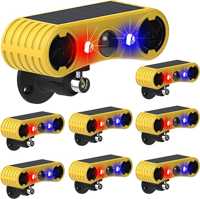 Solar Outdoor Motion Sensor Alarm - Motion Sensor Dog Barking with 130dB Noise Maker Strobe Light Dog Barking Alarm for Homes - Holiday Homes - Farms (8 Pack)