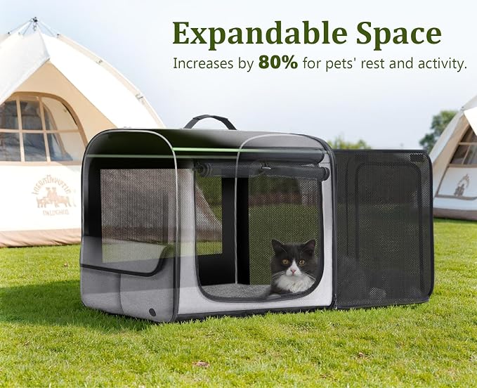Dog Car Carrier Light Weight,Expandable,Foldable Dog Carrier, Gray | Easy to Assemble, Portable and Breathable Pet Carrier, Suitable for Indoor and Outdoor Use, Dog Travel Crate with Curtain