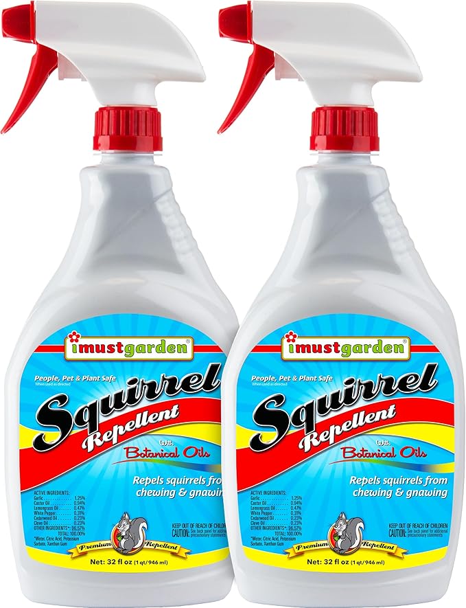 I Must Garden Squirrel Repellent [2 Pack] - Protects Vehicles, Plants, Decking, Furniture - 32oz Ready to Use