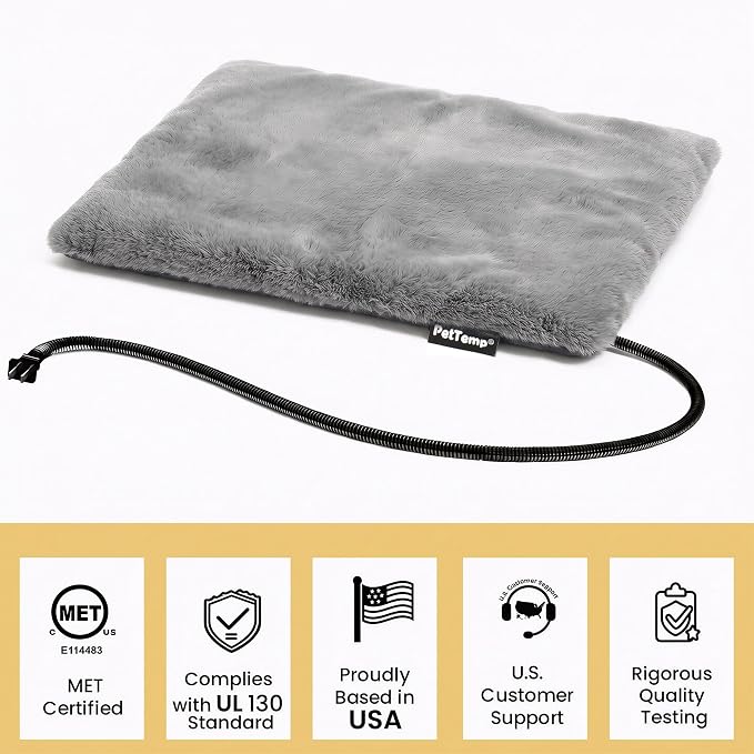 Pet Heating Pad for Cats Dogs Indoor & Sheltered Outdoor Waterproof Heated Cat Bed Heated Dog Bed Chew Resistant Cord Constant Temperature Gray 16 x 13 Inch