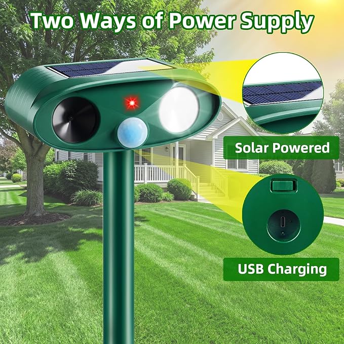 2026 Sonic Fortress Pro Deer Repellent,Solar Ultrasonic Animal Repellent Outdoor,Squirrel Racoon Fortress Pro Deer Deterrent Waterproof Motion Sensor Animal Repeller for Cat Dog Rabbit Skunk Fox Yard