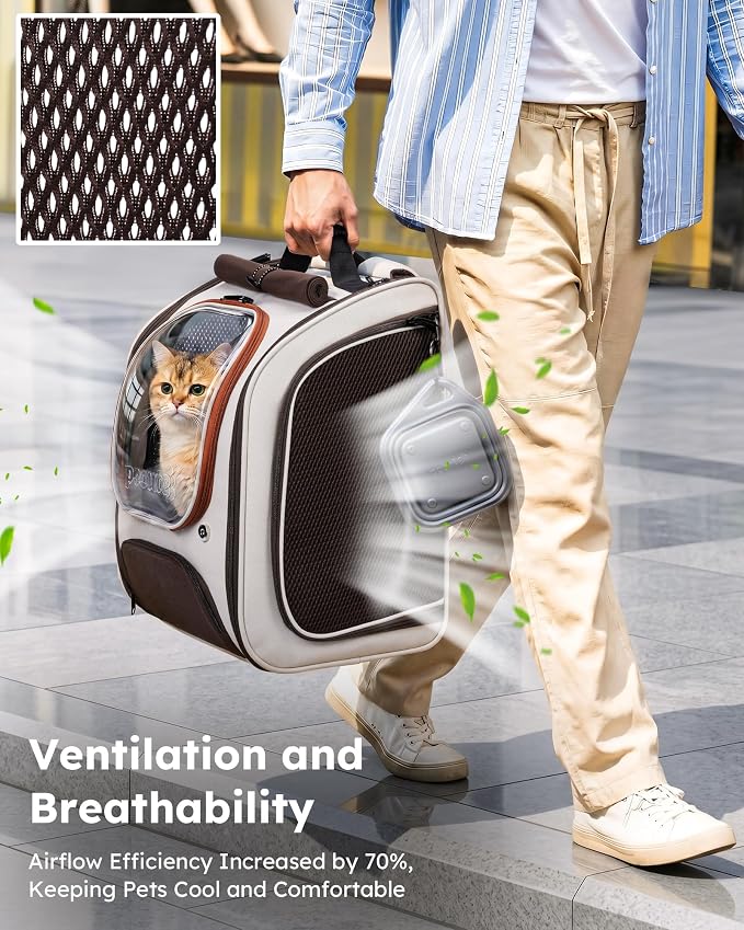 Pecute Dog Backpack Carrier,Large Space Dog Bubble Backpack,Ergonomic,Khaki | Upgraded Transparent Window Offers Greater Transparency,More Wear-Resistant,Sunshade curtain,Folding bowl,Ventilated
