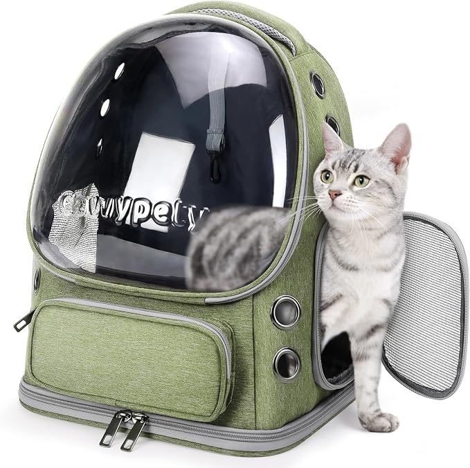 Cawypety Cat Backpack Carrier, Breathable Cat Carrier Large Space Bubble Pet Backpack for Kitty Small Dog up to 15lbs, Transparent & Foldable Pet Carrier for Travel Hiking | Breathable Mesh Cat Backpack Transparent Foldable Pet Clear Carrier Portable f...