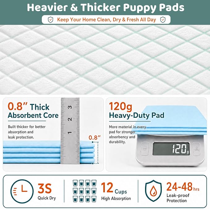 Gimars XXXL 31X47” 40 Count 1200ML Super Absorbent Thicken 6-Layer Ultra Large Dog Pee Pads — Leak-Proof Odor-Control Quick-Dry Training Pads for Large Senior Dogs, Puppies, Cats & Pets