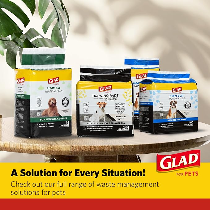 Glad for Pets Black Charcoal Puppy Pads - Super Absorbent Disposable Dog Pee Pads, Potty Training Pads, and Pet Supplies - Dog Pee Pads for Crate Training and Indoor Use 23" x 23" - 150 Count