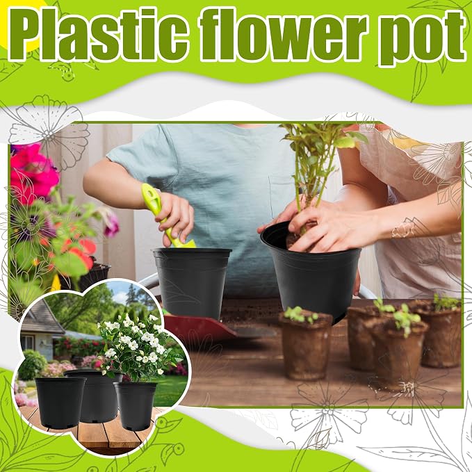2 Gallon Nursery Pots Plastic Container Injection Molded Pot for Plants Flexible with Drainage Holes Suitable for Plants Soil Growers or Hydroponics Black 10 Pcs