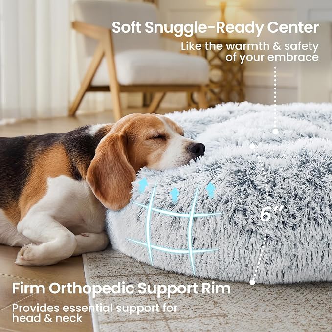 JOLLYVOGUE Small Dog Bed, Calming Dog Beds for Small Dogs & Indoor Cats - 20 Inches Donut Washable Cat Bed for Kittens & Puppies, Round Fluffy Plush Faux Fur Pet Beds(Smoke Grey)