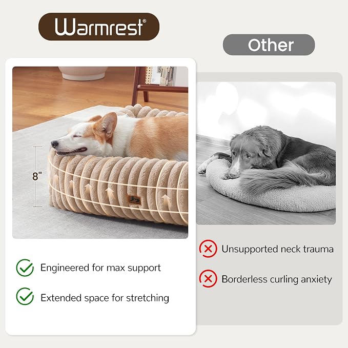 Dog Bed Medium Size Dog, Rectangle Orthopedic Pet Bed for Car and Indoor, Comfort Fluffy Memory Foam Dog Beds with Anti-Slip Bottom, Camel(30x24x8inchs)