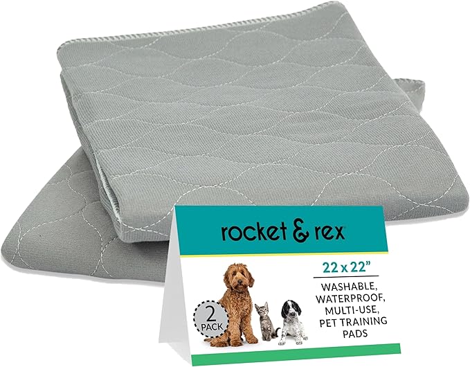rocket & rex Grey Washable Reusable Pee Pads, Leak-Proof (22x22, 2pk) | For potty training, whelping & crate lining. OEKO-TEX, chemical-free.
