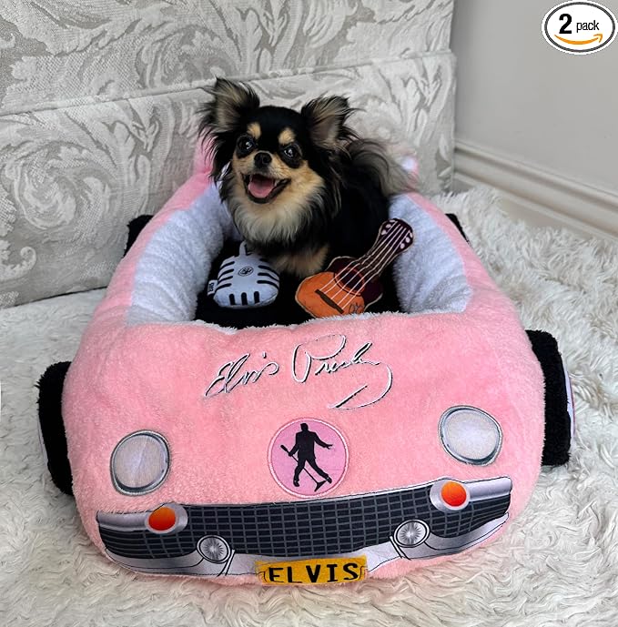 Elvis Plush Car Pet Bed – Pink Pet Bed with Musical-Design Pillows and Elegant Car Styling