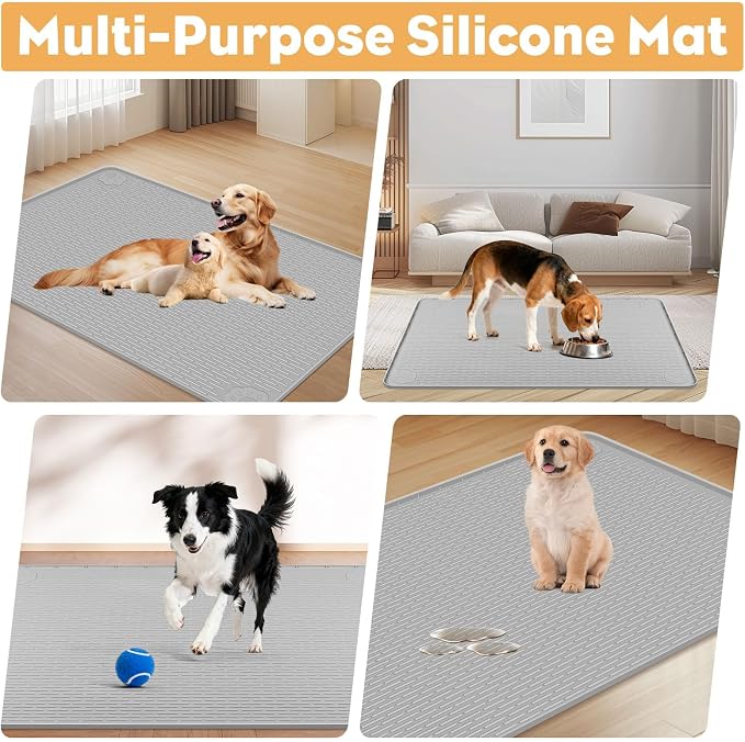 40"x28" Pee Pad Holder for Dogs Puppy Pad Holder Grey | Silicone Pee Tray for Dog Training Floor Protection Raised Edge Dog Potty Tray, No Pee Pads