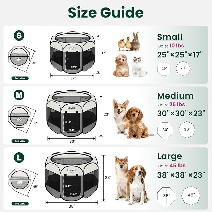 Love's cabin Dog Playpen with Washable Pee Pad, Puppy Pet Cat Playpen Small Dogs Tent Crate Indoor/Outdoor, Portable Pop Up Kennel with Carrying Case for Cats/Rabbits(Grey,Small with pad)