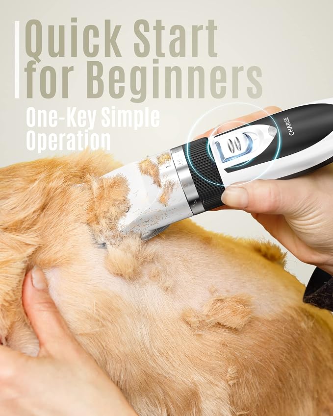 oneisall Dog Clippers Low Noise Grooming Kit for Dogs Cats Pets | Cordless & Long Battery Life, Simple for Beginners, 6 Guide Combs, Removable & Rinsable Blade