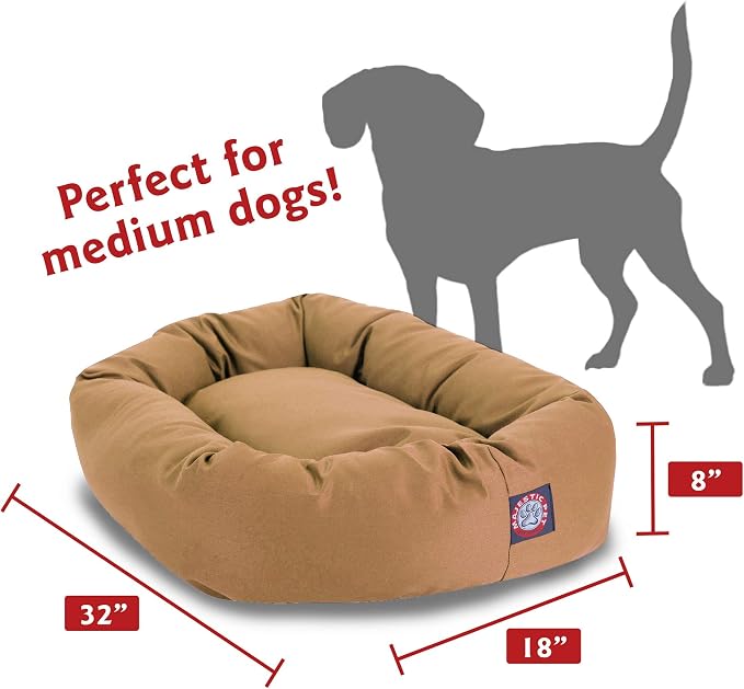 Majestic Pet Bagel Calming Dog Bed, 32 Inch Medium, Round, Washable, Khaki | Cozy Soft Fluffy Donut Pet Bed with Spine Support for Head Rest – Anti-Anxiety Comfort for Puppies & Dogs, 32x23x7 Inches
