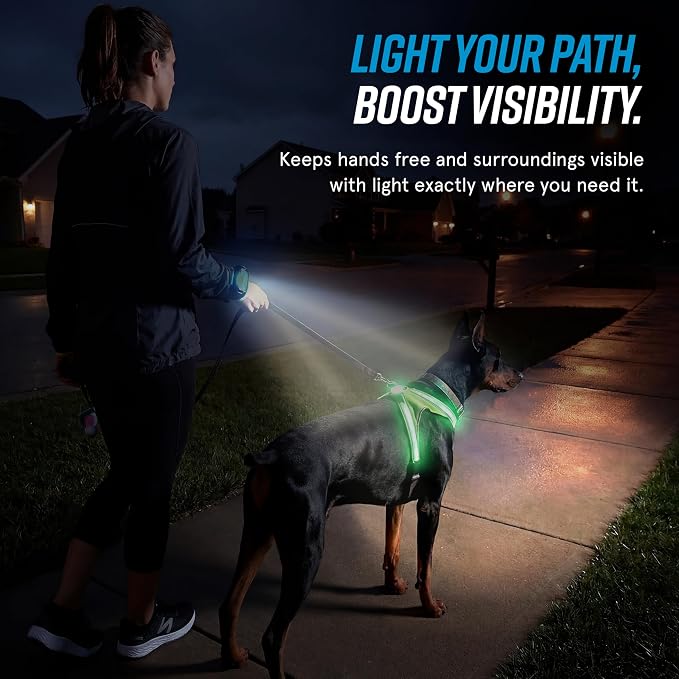noxgear LightHound Light Up Reflective Dog Harness and Wrist Light, Large | 360° Light Up Reflective Dog Harness, 8 Colors & 6 Modes, USB Rechargeable, Adjustable, Rainproof, LED Fiber Optic
