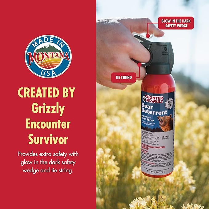 Counter Assault Bear Spray - Bears, Mountain Lions, Coyotes - Long-Range 32ft Distance - Pepper Spray Safety Gear for Hiking & Camping Protection - 2% Capsaicin - 8.1 oz