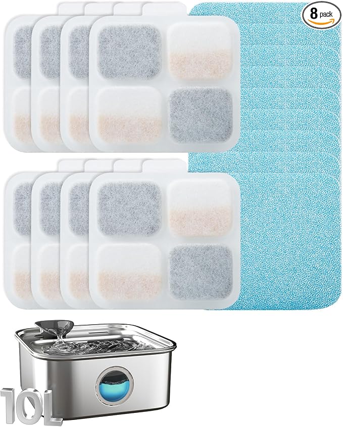 oneisall 8Set Filters for 10L/2.64Gal Stainless Steel Dog Water Fountain