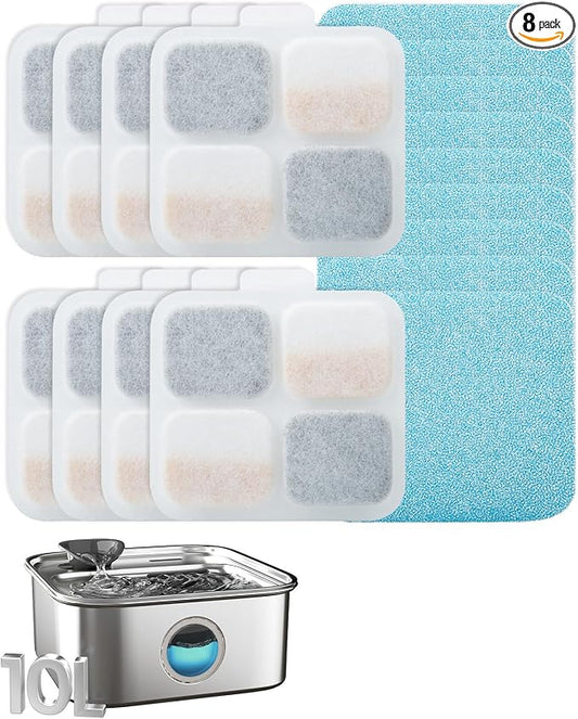 oneisall 8Set Filters for 10L/2.64Gal Stainless Steel Dog Water Fountain