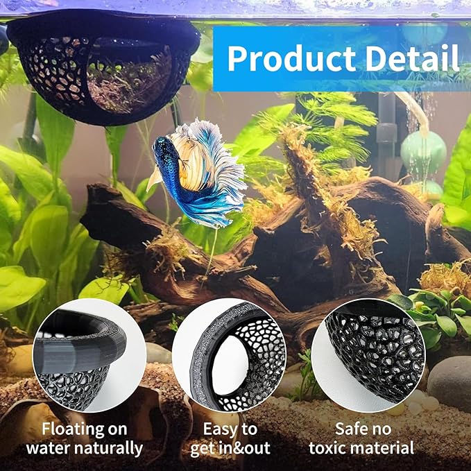 2 PCS Betta Hammock,Bett a Bed, Floating Betta Fish Hammock, 3D Printed Aquarium Decor, Betta Fish Feeder, Safe Resting Spot for Betta, Shrimp and Small Fish (Black)