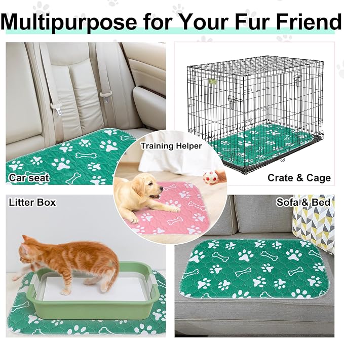 BEAUTYZOO 6 Pack Washable Pee Pads for Dogs,Reusable Puppy Pads 16x24 Green | Waterproof Super Absorbent,Non Slip and Leak-Proof Against Urine,Whelping Pads Mats for Puppy Potty Training,Playpen,Crate
