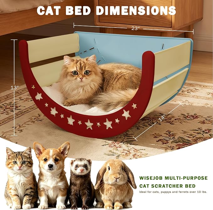 Cat Scratcher Bed, 3 in 1 Design-Bed, Scratcher, Hideaway Cave | with Elevated Sisal Pad & Reversible Fleece Mat,Sturdy HDPE Lounge for Indoor Cats, Tool-Free 30s Assembly, Supports 30 lbs