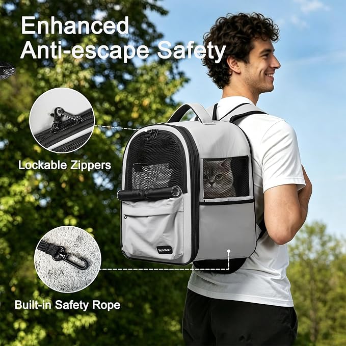 Cat Carrier Dog Backpack Carrier with Anti-Collapse Bottom (Light Gray) | Dog Carrier Mesh Backpack Breathable Pet Travel Bag with Sun Shade, Locking Zippers, Ergonomic Support for Hiking, Vet, Car