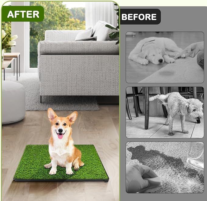 Dog Grass Pad with Tray, 23''X17'' Large Artificial Turf Grass Potty, Reusable Puppy Pee Pads for Dogs, Portable Dog Litter Box for Indoor/Outdoor Potty Training Toilet | Odorless artificial grass for dogs with Dense Drainage Holes, Dog Litter Box For ...